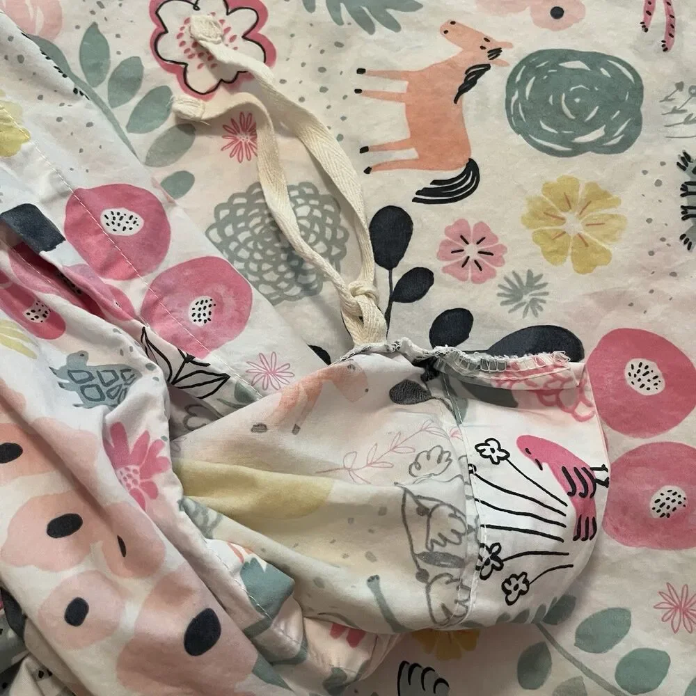 Pottery Barn Kids Sasha's Garden Twin Duvet Organic Cotton Pink Floral Animal